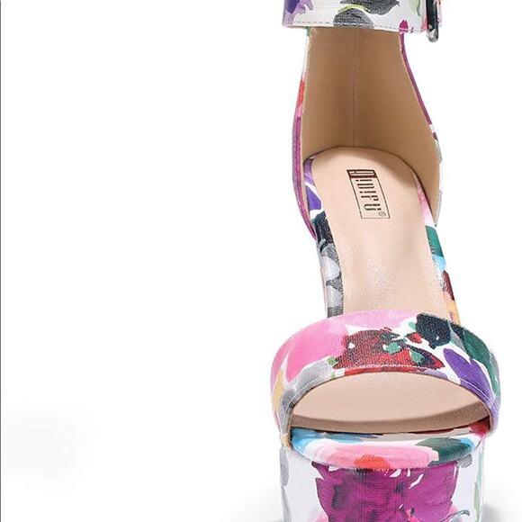 Floral platform Chunky High Heel Sandals ankle strap size 7 bright Spring - Picture 2 of 10
